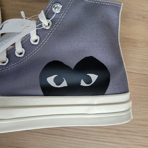 🖤Comme Des Garçons Play Hearts Converse Chuck 70 Hi Mens Shoes 8.5 Gray 171847C - Picture 7 of 10